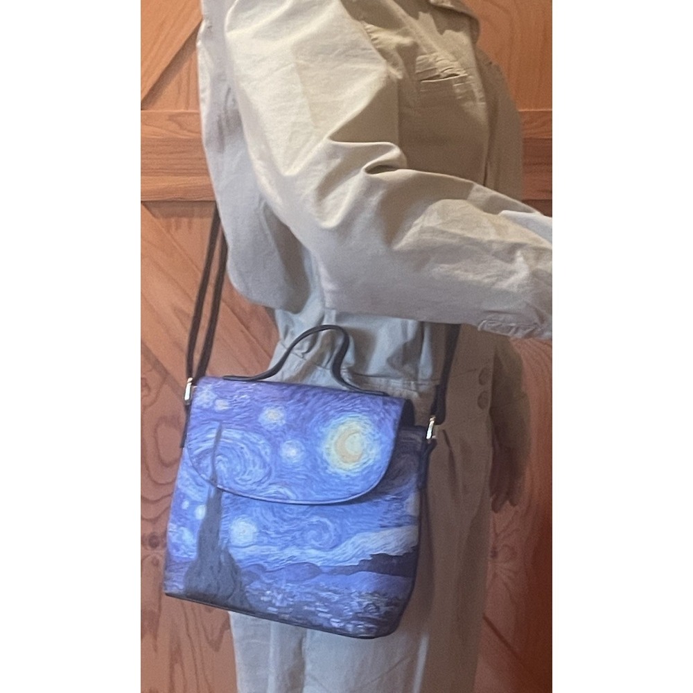 Cosmic‎ Aura Starry Night Van Gogh Crossbody Bag Card Holder Set Gold Hardware